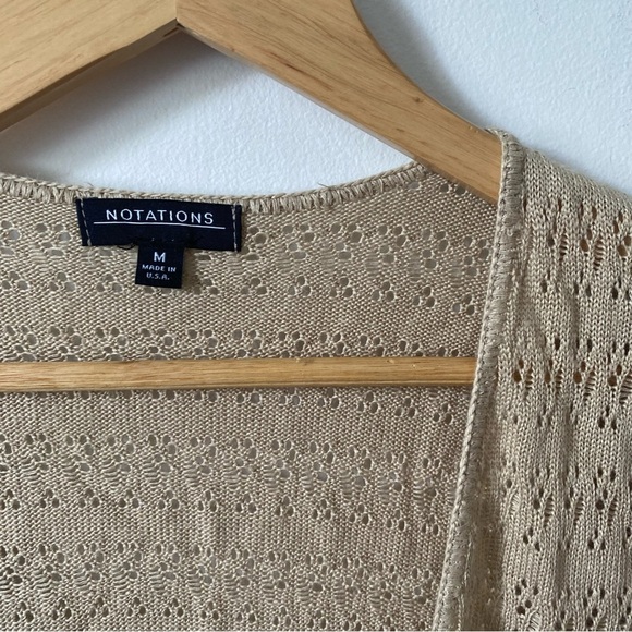Cottagecore Vintage 90s Notation’s Tan Knit Short Sleeve Cardigan Sweater M - Picture 4 of 4